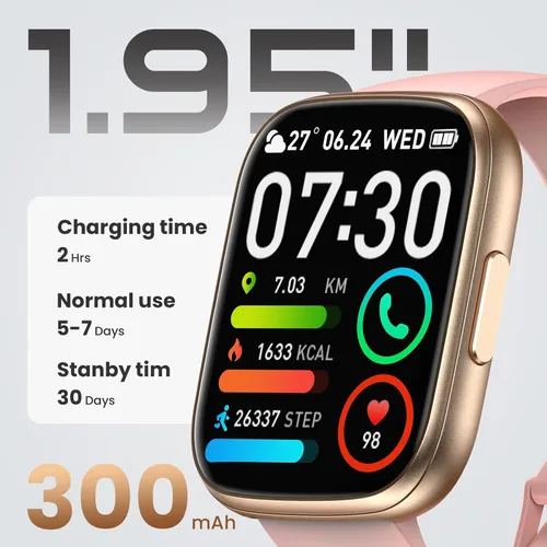 Miniatura 3 de Reloj inteligente para hombres y mujeres (respuesta/hacer llamadas), pantalla táctil de 1.95 pulgadas con monitor de frecuencia cardíaca/sueño