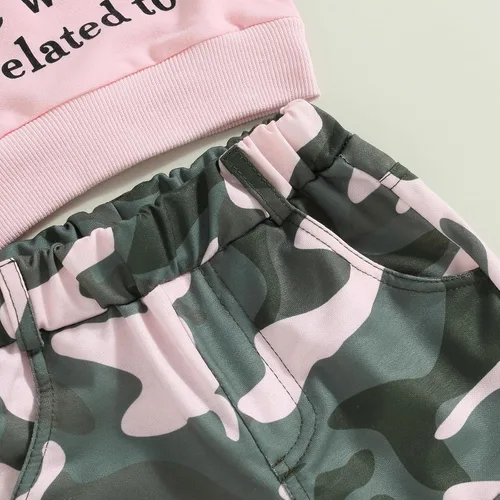 Miniatura 59 de Mandizy Conjunto de ropa de otoño para bebé niña pequeña, sudadera de manga larga con estampado de letras bendecidas, pantalones de camuflaje