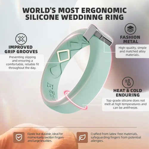 Miniatura 41 de Egnaro - Anillo de boda de silicona para mujer, diseño ergonómico y transpirable, ancho de 0.15 pulgadas, bandas de silicona flexibles con placa