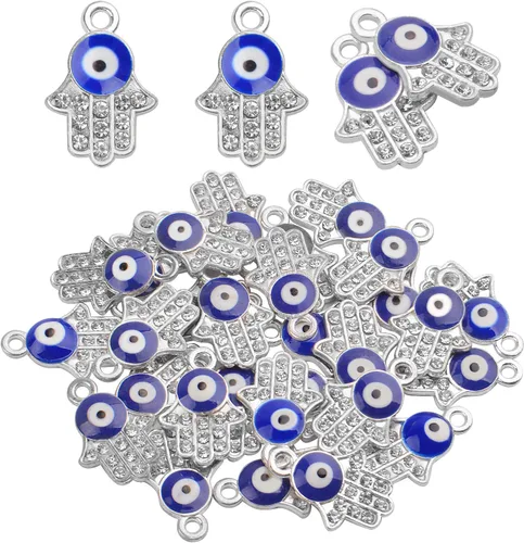Miniatura 8 de Aylifu Dijes de marco de cuentas de mano de Hamsa, dije de mal de ojo de Hamsa con símbolo de mano de Fátima para bricolaje, collar y pulsera