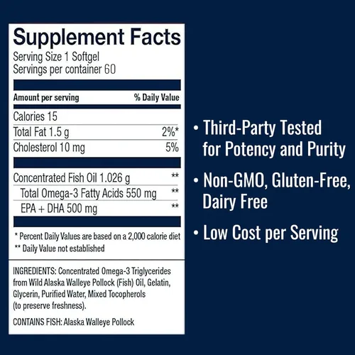 Miniatura 2 de AmerOmega Triglicérido 550 mg Omega-3 Aceite de pescado para apoyo a la salud cardíaca – Abadejo de lucillo de Alaska capturado en la naturaleza