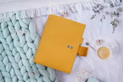 Miniatura 7 de Moterm Personal Luxe - Planificador de anillos – Organizador de carpeta de cuero genuino (Pebble-Mustard, anillo de 1.181 in)