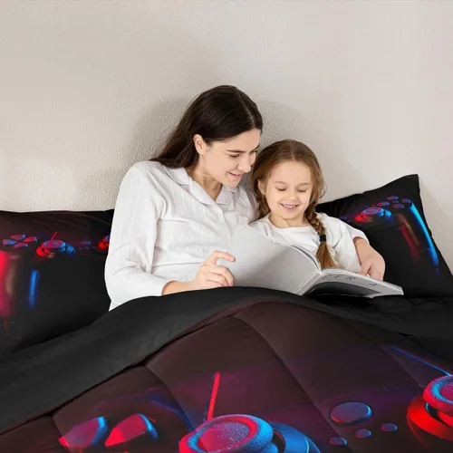Miniatura 6 de Juego de edredón de videojuegos para niños, niñas y hombres, juego de ropa de cama con estampado de consola de videojuegos negro, decoración