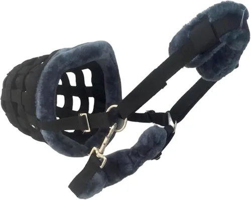 Miniatura 6 de Horse Grazing Muzzle Halter, Mink Fleece Padded, Multiple Sizes, Breathable (Black, Cob)