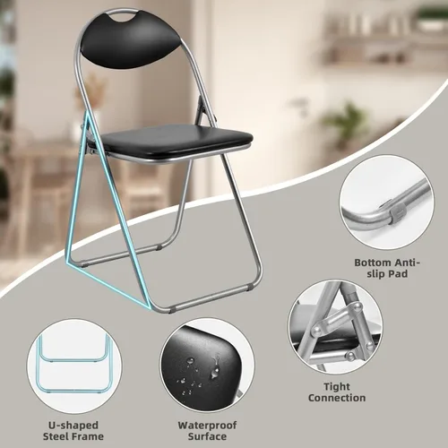 Miniatura 5 de LDAILY Silla plegable, silla plegable de metal, paquete de 2 con cojín acolchado y asa portátil, sillas de comedor apilables con respaldo cómodo