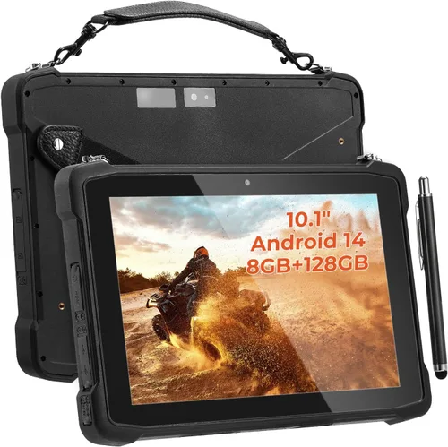 MUNBYN 10.1 "Tablet resistente IRT11, Android 14, 8GB+128GB Tablet Android resistente con GPS, PC de trabajo al aire libre 700nits, IP65 impermeable