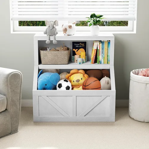 Miniatura 5 de IDEALHOUSE Estantería para niños, almacenamiento de juguetes, armario de madera para niños pequeños con organizador de almacenamiento, cubos grandes