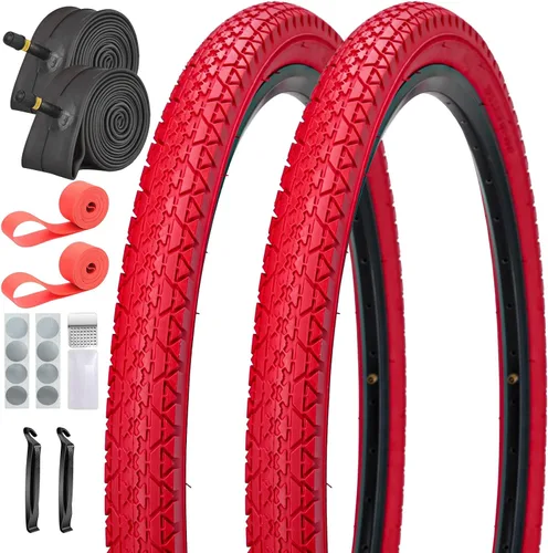 Miniatura 8 de Paquete de 2 neumáticos y tubos de bicicleta Cuiser de playa, 26 pulgadas, 24 x 2.125 pulgadas, 26 neumáticos de bicicleta de playa, rojo o azul