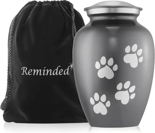 Miniatura 10 de Urna de latón macizo de 9 pulgadas para perros y gatos para cenizas de mascotas, recuerdo de cremación para mascotas de hasta 110 libras, estampado