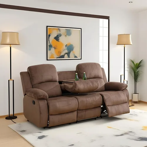 Miniatura 19 de Conjunto de sofá para sala de Estar, sillón reclinable de cuero transpirable, sofá de 3 plazas para cine en casa con portavasos para apartamento