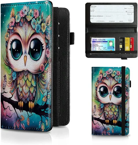 Miniatura 76 de Funda para chequera para hombres y mujeres, cartera de cuero RFID con ranuras para tarjetas de crédito, soporte de cheques duplicados personales