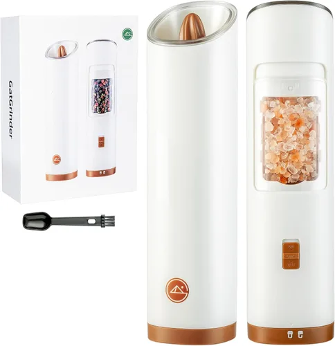 Miniatura 8 de GATGOODS Gravity - Juego de molinillo eléctrico de sal y pimienta, grosor ajustable, luz LED cálida, operación automática de una mano, funciona