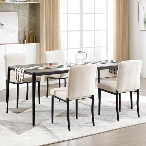 Miniatura 8 de Juego de 2 sillas de comedor, modernas sillas de comedor Parsons de tela tapizada, sillas de cocina sin brazos con patas de metal y asiento