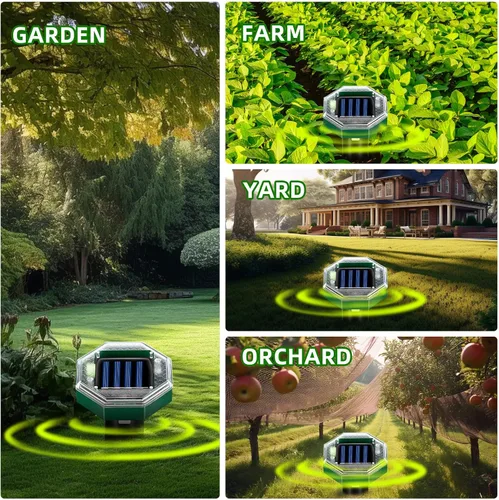 Miniatura 7 de Paquete de 8 repelentes de topos con energía solar, repelente de serpientes para patio, césped, jardín, impermeabilidad IP65, estacas disuasorias
