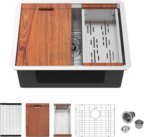 Miniatura 23 de Mocoloo Fregadero de barra de montaje inferior de 15 pulgadas, fregadero de cocina pequeño de 15 x 15 pulgadas, calibre 18, de acero inoxidable