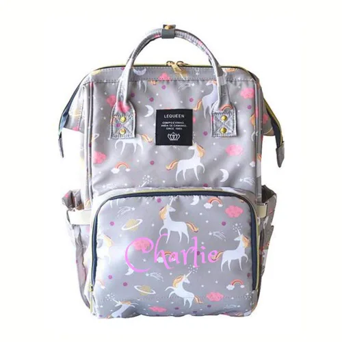 Miniatura 7 de Bolsa de pañales grande personalizada, bolsa de mano, mochila - Monograma personalizado bordado para bebé/bolsa de bebé (negro)