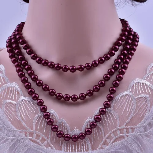 Miniatura 2 de Collar de perlas retro vintage Collar de perlas de imitación largas en capas para mujeres y niñas