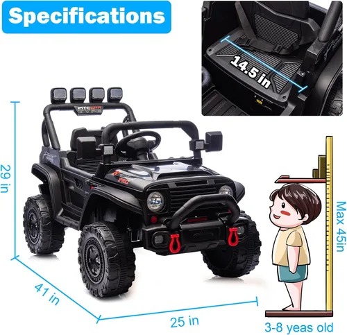 Miniatura 7 de RunFast Auto de paseo para niños de 12 V con control remoto para padres, juguetes eléctricos para niños de 3 a 5, 3.7 mph de velocidad máxima, Negro