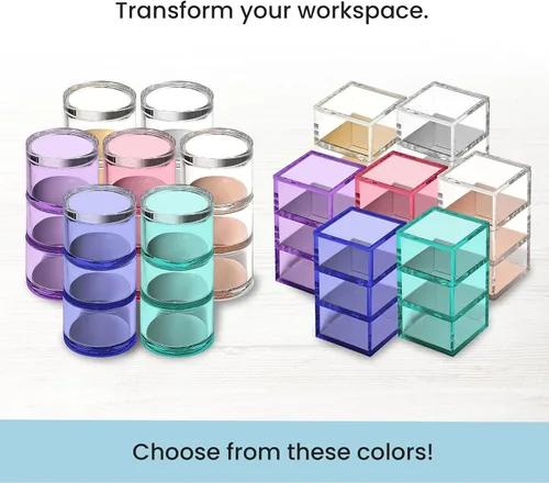 Miniatura 7 de OfficeGoods Soporte acrílico apilable de 3 niveles, elegante organizador de escritorio y almacenamiento para oficina o hogar, diseño redondo Plateado