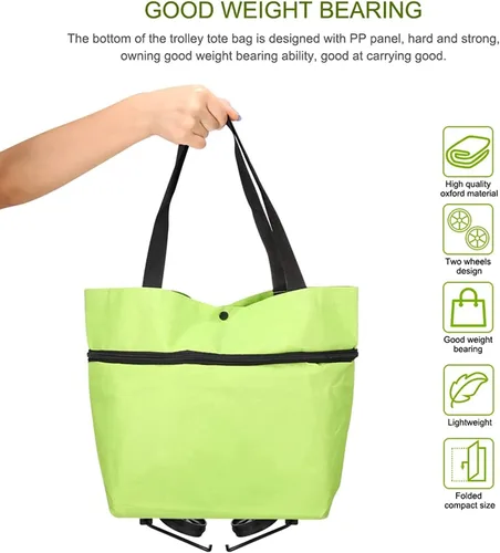 Miniatura 2 de Generic Bolsa de compras plegable 2 en 1, carrito de compras plegable ligero, carrito de comestibles con ruedas, plegable, almacenamiento retráctil