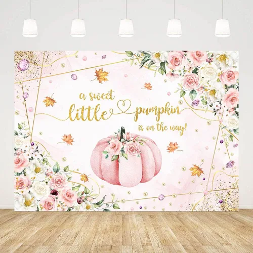Miniatura 3 de AIBIIN Telón de fondo de calabaza para baby shower de 7 x 5 pies para niñas, calabaza rosa floral, baby shower, fondo de fotografía de otoño
