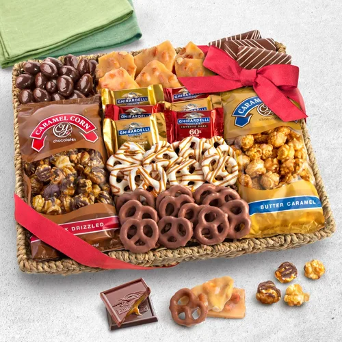 Miniatura 3 de A Gift Inside - Cesta de regalo grande de chocolate, caramelo y dulces crujientes con aperitivos, pretzels, Ghirardelli y nueces cubiertas