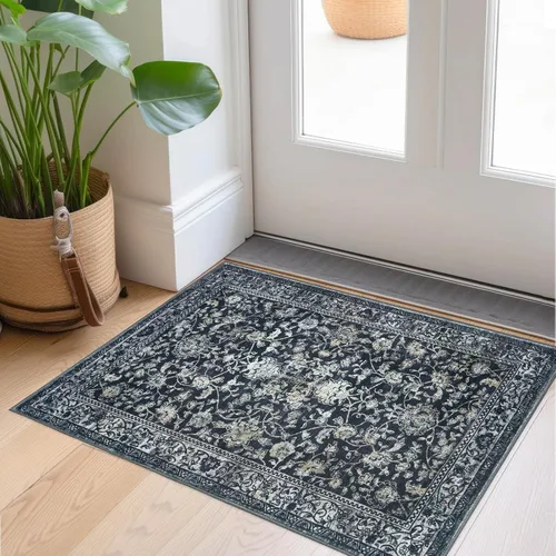 Miniatura 76 de KILOCOCO Alfombra lavable de 2 x 3 para entrada, estampado floral vintage, suave, antideslizante, azul, alfombras de cocina, tapete
