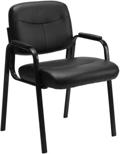 Miniatura 9 de Silla de sala de conferencias de piel sintética, sillas de respaldo alto con brazos acolchados y sin ruedas, silla de invitados para sala de espera
