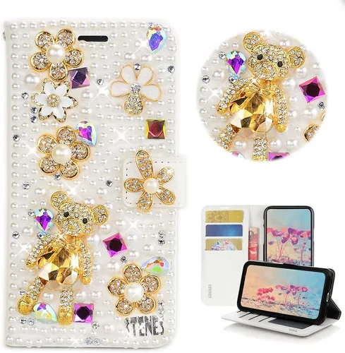 Miniatura 7 de Bling Wallet - Funda de cuero para teléfono compatible con iPhone 11, elegante, hecha a mano en 3D, diseño de calavera punk con purpurina