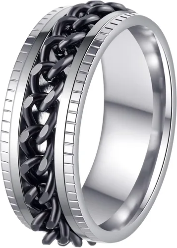 Miniatura 27 de Anillos giratorios para hombres y mujeres, anillos de ansiedad para hombres, anillos de cadena para adultos, anillos de titanio y acero Negro azul