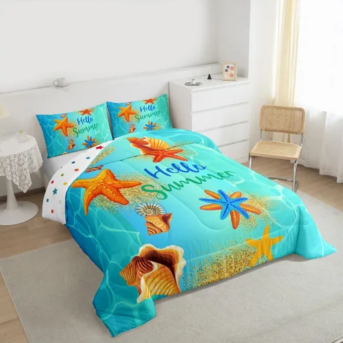 Miniatura 4 de Erosebridal Juego de ropa de cama de playa tamaño individual, lindo juego de edredón con temática de playa para niños y niñas, edredón