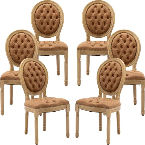 Miniatura 44 de Juego de 2 sillas de comedor de campo francés, sillas de comedor de madera de granja beige, silla de comedor con respaldo tejido con cojín tapizado