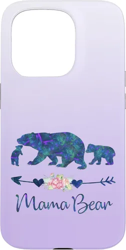 Miniatura 14 de Teal Blue Purple Floral Mama Bear and Two Cubs Silver Purple Case for iPhone 17