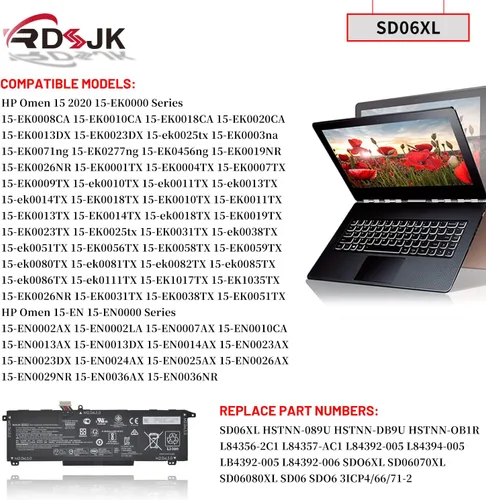 Miniatura 3 de SD06XL - Batería para portátil HP Omen 15-EK 15-EK0000 15-EN 15-EN0000 15-EK0051TX 15-EK0009TX 15-EN0029NR 15-EN0036NR Series SD06070XL HSTNN-DB9U