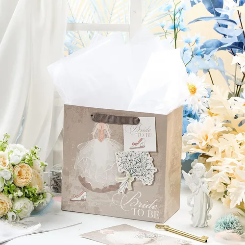 Miniatura 5 de MAYPLUSS Bolsa de regalo de boda mediana de 10 pulgadas con tarjeta de felicitación y papel de seda para aniversario, despedida de soltera, novia