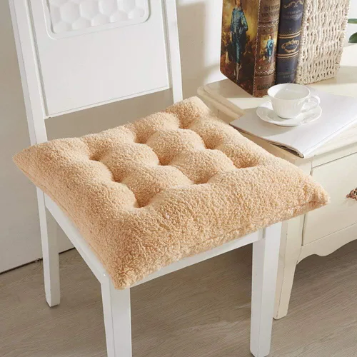 Miniatura 11 de Cojín de asiento cómodo suave para silla, cojín cálido para silla, 16 x 16 x 4 pulgadas, lana de cordero rosa esponjosa para adultos y niños
