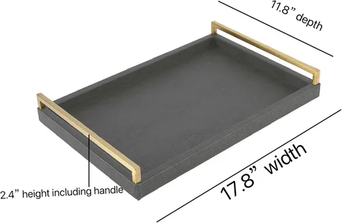 Miniatura 2 de Bandeja para servir de piel sintética con mango de acero inoxidable cepillado Ti-Gold, con textura de papel rugoso o mármol.