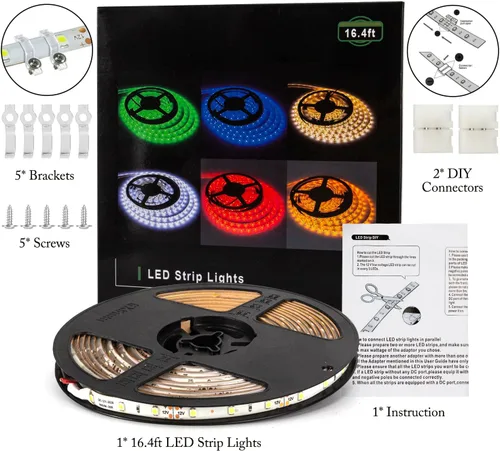Miniatura 5 de Resistente al agua IP65, tira de luz LED flexible impermeable de 12V, tiras de luz LED cortables de 16.4 pies/5m, 300 unidades 3528 LEDs, cinta LED