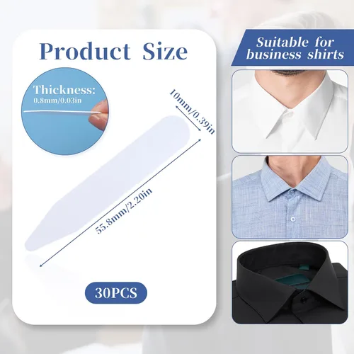 Miniatura 2 de Abeillo 30 piezas de collar de 2.2 pulgadas para camisas de vestir de hombre, cuello de plástico, inserciones de cuello de camisa, inserciones