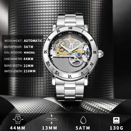 Miniatura 3 de Gute Relojes para hombre, mecánico automático automático, impermeable, transparente, transparente, transparente, steampunk, números romanos, caja