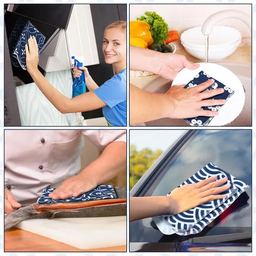 Miniatura 4 de Paquete de 36 paños de cocina japoneses reutilizables, trapos de limpieza lavables de algodón para el hogar (Azul)