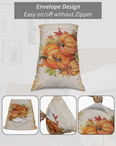 Miniatura 7 de Fundas de almohada de calabazas de otoño tamaño Queen, 2 paquetes de fundas de almohada suaves decorativas para sofá sofá de cuerpo largo, funda