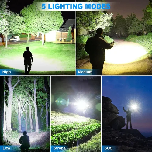 Miniatura 5 de KINGCAESAR Linternas recargables de alto lúmenes, 2 unidades de 90,000 lúmenes, linterna súper brillante, 5 modos de linterna LED, IPX7 impermeable