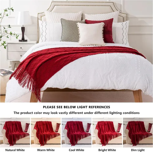 Miniatura 9 de BATTILO HOME Manta roja decorativa de Navidad para sofá, mantas boho para el pie de la cama, mantas decorativas rojas para sofá y sala de estar, 50