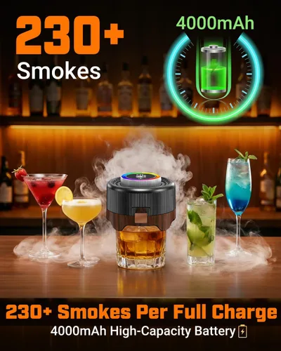 Miniatura 4 de Kit de ahumador eléctrico de whisky con control de humo ajustable (0–60s), kit de ahumador de cóctel con 6 virutas de madera, no necesita butano