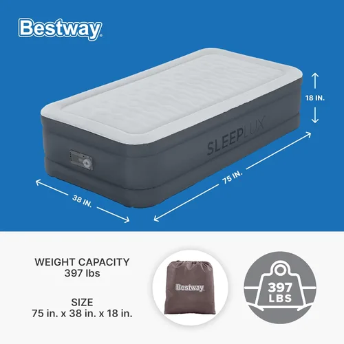 Miniatura 2 de SleepLux Colchón de aire tamaño individual Parte superior cómoda súper suave, protector resistente extra duradero con almohada incorporada Cama