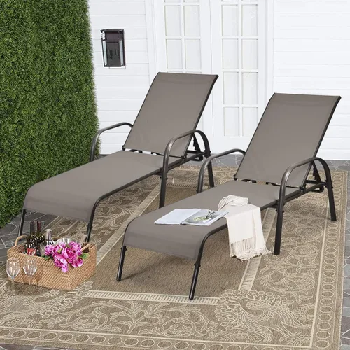 Miniatura 2 de Tangkula Sillón para exteriores, tumbona de patio con respaldo ajustable, sillón reclinable para piscina exterior con marco de acero resistente