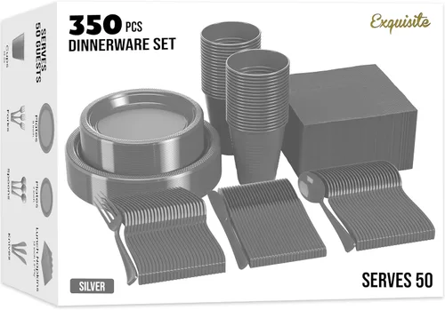 Miniatura 31 de Party Solids 350 Piezas Platos de Plástico Blanco Para Fiestas, Juego de Platos Desechables Blancos, 50 de Cada Juego de Platos para Cena de 9