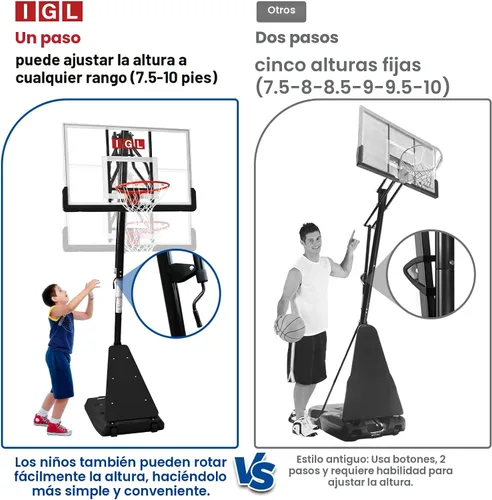Miniatura 5 de IGL Aro de Baloncesto para Exteriores con Tablero Irrompible de 52 Pulgadas, Aro de Baloncesto Portátil para Exteriores de 10 Pies de Altura