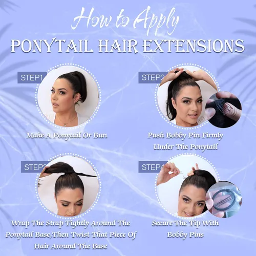 Miniatura 4 de Full Shine - Extensión de cola de caballo con clip, color marrón oscuro con mechas rubio miel, extensión de cabello humano real para mujeres, 14